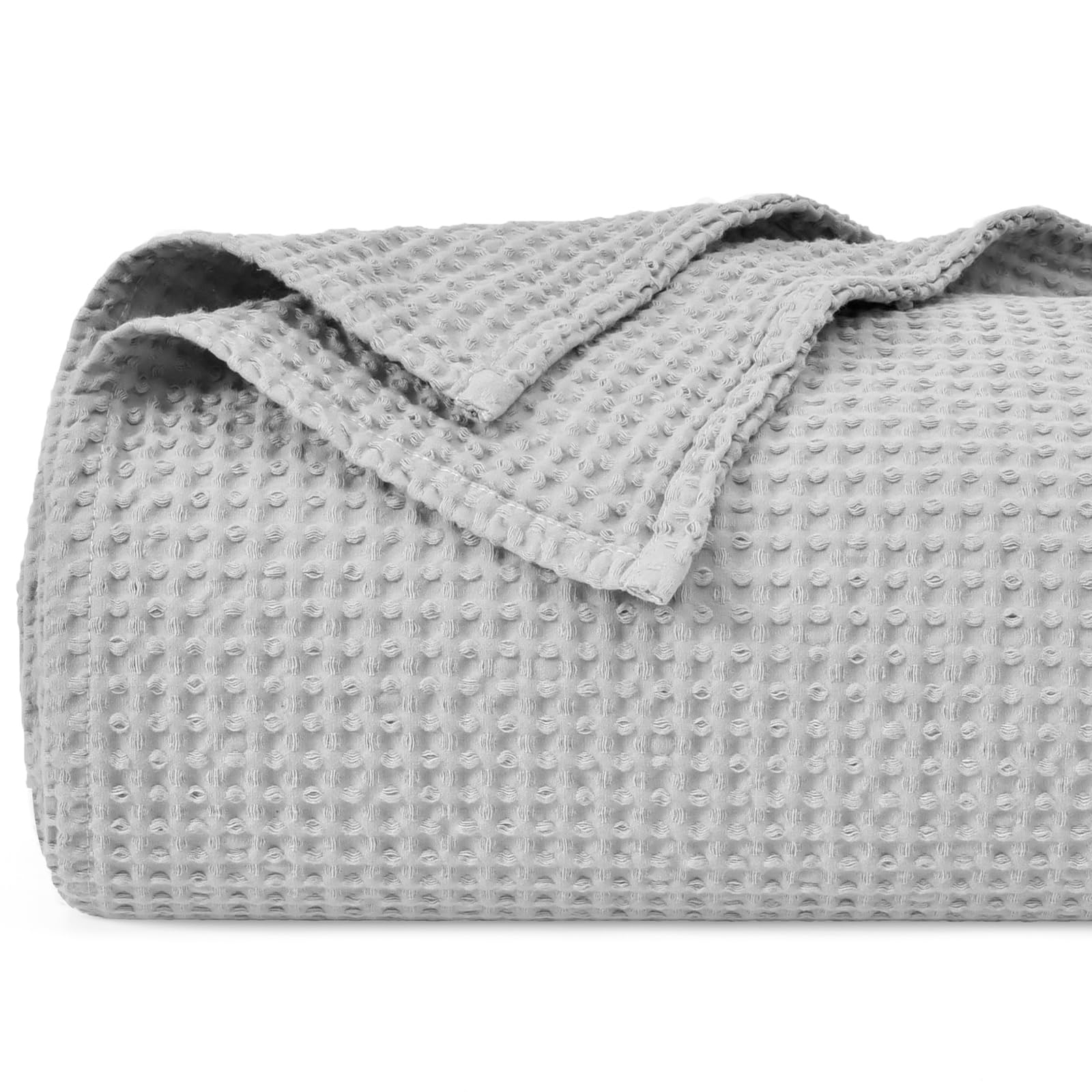 PHF 100% Cotton Waffle Weave Blanket SuperKing Size 230 x 270cm, Pre-Washed Lightweight Breathable Throw Blanket, Oeko-TEX Certified for Bed Couch Sofa, Home Decor, Light Grey