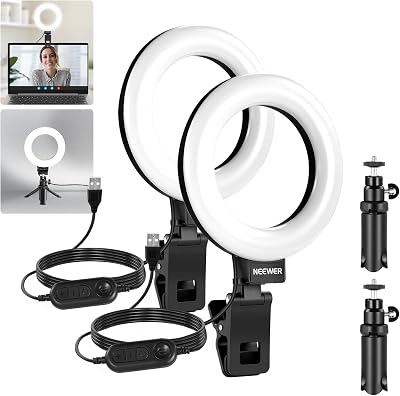BASICS Ring Light 5" per Video Conferenza, Kit Luce a Clip con Treppiede Tavolo (2pz) per Monitor Laptop Computer Chiamate Zoom Streaming Live Lavoro a Distanza Studio Registrazione Video, BR60