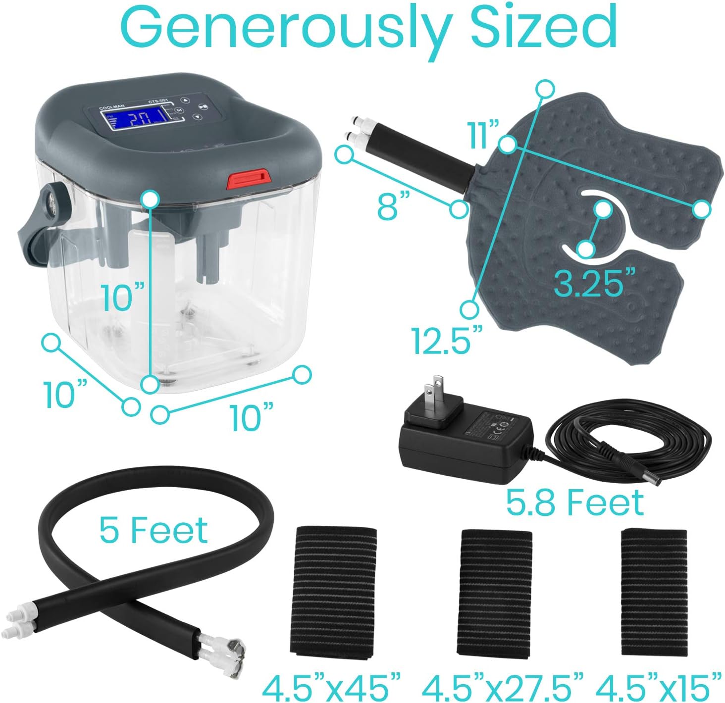 Vive Cold Therapy Machine - Large Ice Cryo Cuff - Flexible Cryotherapy Freeze Kit System Fits Knee, Shoulder, Ankle, Cervical, Back, Leg, Hip and ACL - Wearable Adjustable Wrap Pad - Cooler Pump: Sports & Outdoors