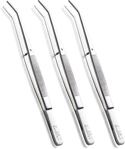 Beaditive 6-inch Sewing Tweezers 3-PC Serrated Bent Tips Stainless Steel