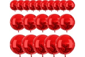 PartyWoo Red Foil Balloons 20pcs Different Sizes Pack of 22 15 10 Inch Large Round Foil 4D Inflatable Mirror Ball Mylar Balloons for Graduation Birthday Anniversary Casino Party Decorations
