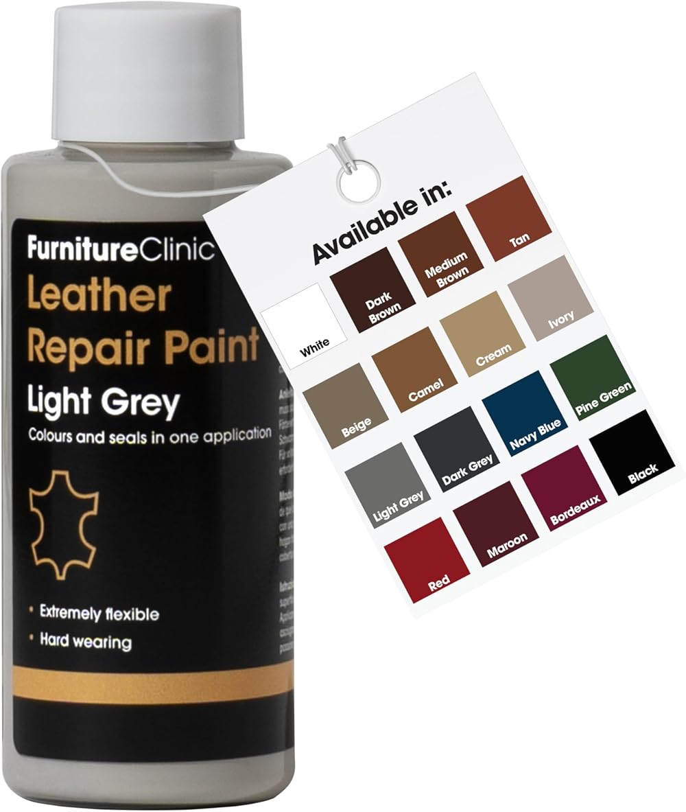 Furniture Clinic Leather Repair Paint & Dye Light Grey 50ml - Self Seal