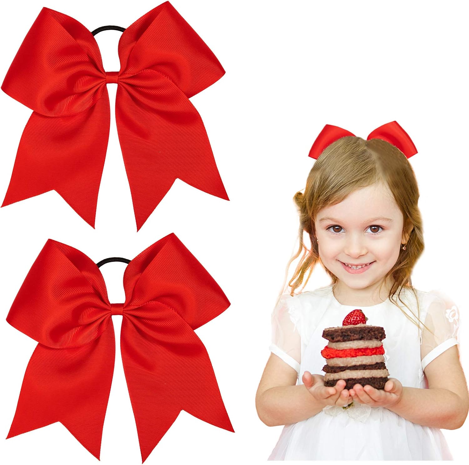 Whaline 8 Inch Large Hair Bows with Band,Cheer Bows Red Jumbo Cheerleading Bow with Holder Christmas Bow Band Hair Accessories for School Girl Toddlers Women Outfit Uniform