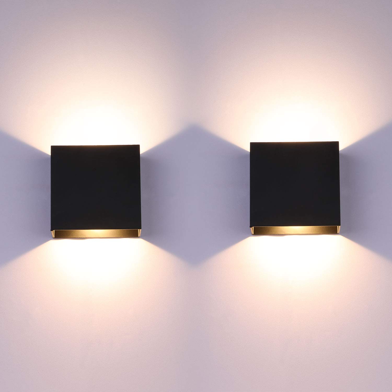 Glighone Wall Lights for Living Room, 2Pcs LED Indoor Wall Lamo Up Down Modern Wall Sconce Lighting, 6W Aluminum Hardwired Black Wall Lights for Hallway Bedroom, Stairs, Warm White