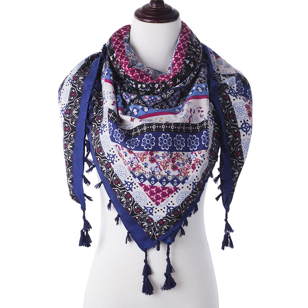 EVRFELAN Women Boho Scarf Tassel Shawl Tapestry Tablecloth Beach Towel Picnic Throw Wall Hanging Yoga Mat Ladies Cotton Scarves by Popular Handicrafts (Blue1)