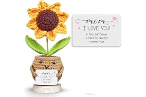 Positive Sunflower Doll Crochet Plant with Card, Handmade Emotional Support Plush,Mom Gift from Daughter Son Kid - Mothers Da