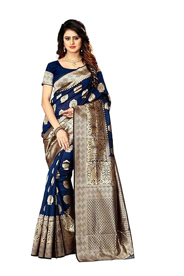 Shoppershopee Kanjivaram Banarasi Silk Saree (Pari-20_Navy Blue)