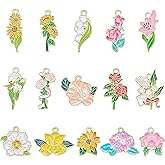 COGCHARGER 15Pcs 15 Styles Enamel Flower Charms for Jewelry Making Cute Bulk Spring Charm Daisy Sunflower Lily Violet Charms Floral Alloy Pendants for Bracelet Necklace Earring DIY Supplies