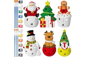 Suzile 6 Pcs 5 Inch Ceramic Christmas Santa Snowman Tree Figurines Paint Craft Kit Gingerbread Gnome Reindeer Unpainted Ceramics Keepsake for Xmas Favors Holiday Decoration Paint Brushes Included