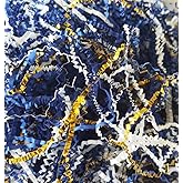 Crinkle Cut Paper Shred Filler Blue White & Gold for Gift Wrapping & Basket Filling luxury Gift Box Filler Gift Basket Stuffing Shipping Packaging Craft Party Favor Bags (Blue White & Gold ) 4 oz
