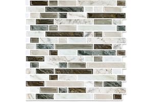 Yipscazo 10 Sheets Peel and Stick Backsplash for Kitchen Wall, 12''x12'' Waterproof Stick on Backsplash Smart Tiles for Bathroom,Removable Backsplash Wall Tiles in Brown