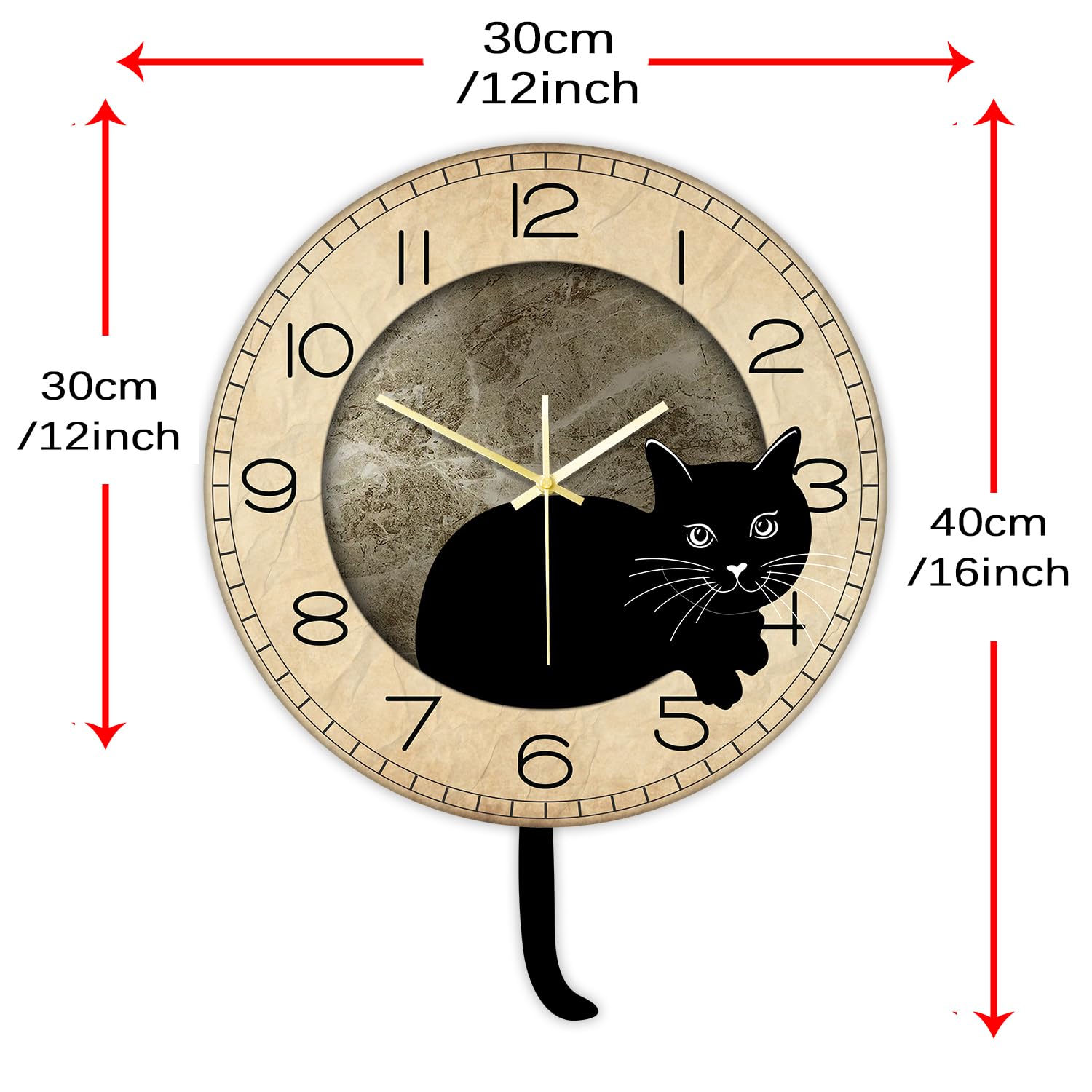 Condition photo showing New/Like New for timethink black cat clock with moving tail vintage, funny cat wall clock with swinging tail silent n