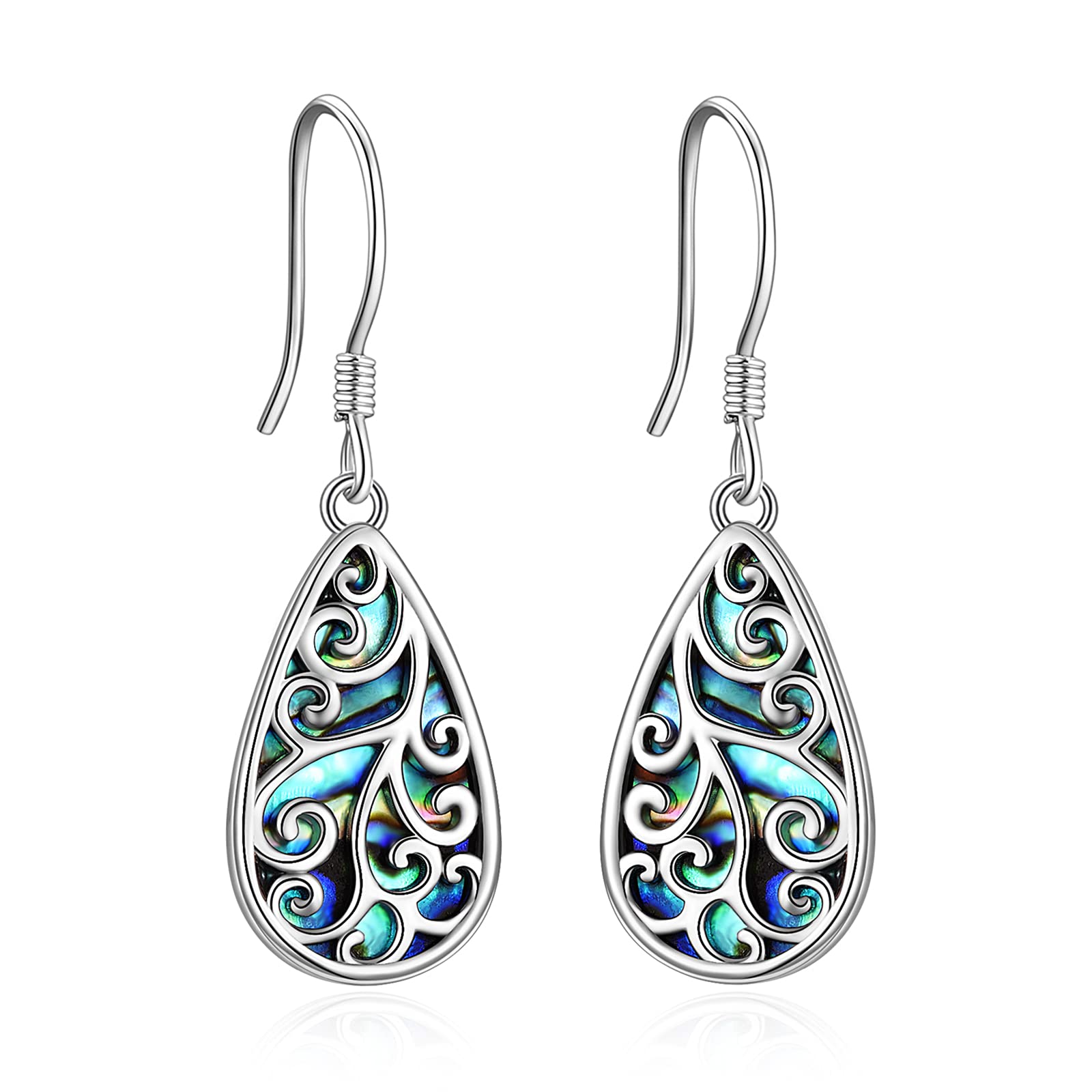 Filigree Dangle Earrings 925 Sterling Silver Teardrop Abalone Shell Boho Vintage Jewellery Birthday Gifts for Women (Filigree Dangle Earrings)