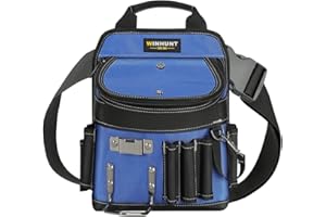 WINHUNT Hammer Holder with Belt, Heavy Duty Tool Pouch with Steel Loop, 8.3x4.3 inch, 35-59 inch Adjustable Belt, Black/Blue