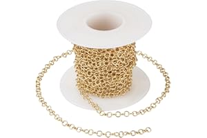 PH PANDAHALL Pandahall 16.4 Feet 18K Gold Plated Brass Rolo Chains 3.5x0.8mm Golde Plated Chains Soldered Belcher Chain with Spool for DIY Jewelry Making Necklace Bracelet