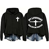 My Lifeguard Walks On Water Hoodie Religious Christian Bible Verse Zip Up Pullover Hoodies Sweatshirt