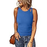 Sidefeel Womens Tank Tops 2025 Summer Sleeveless Crewneck Ribbed Knit Slim Fitted Casual Basic Tees Shirts