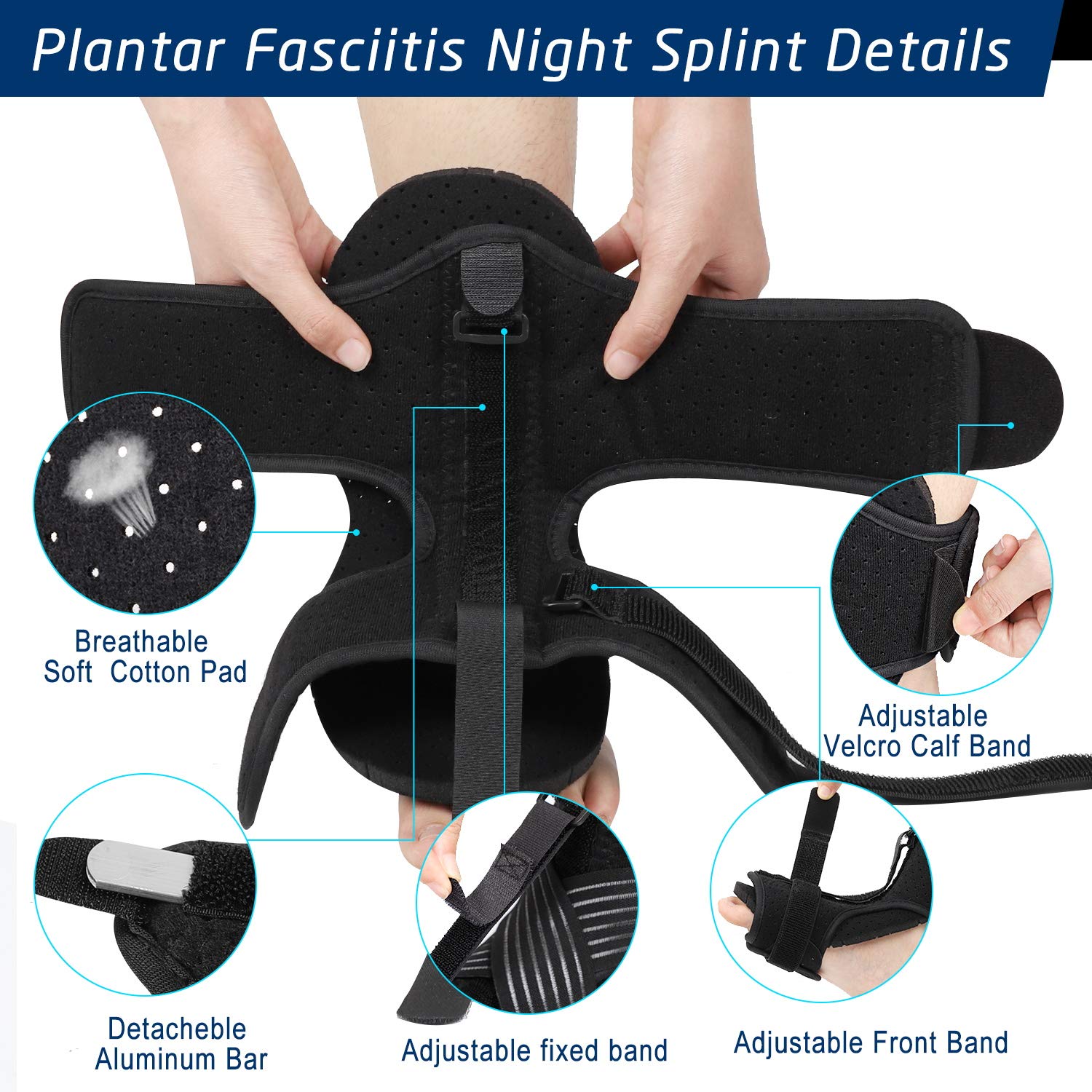 2020 Updated Version Plantar Fasciitis Night Splint, Efferey Night Splint for Plantar Fasciitis, Adjustable Foot Drop Brace, Heel, Ankle & Achilles Tendonitis Relief, Arch Pain Support with Massage Ball and Bandage: Industrial & Scientific