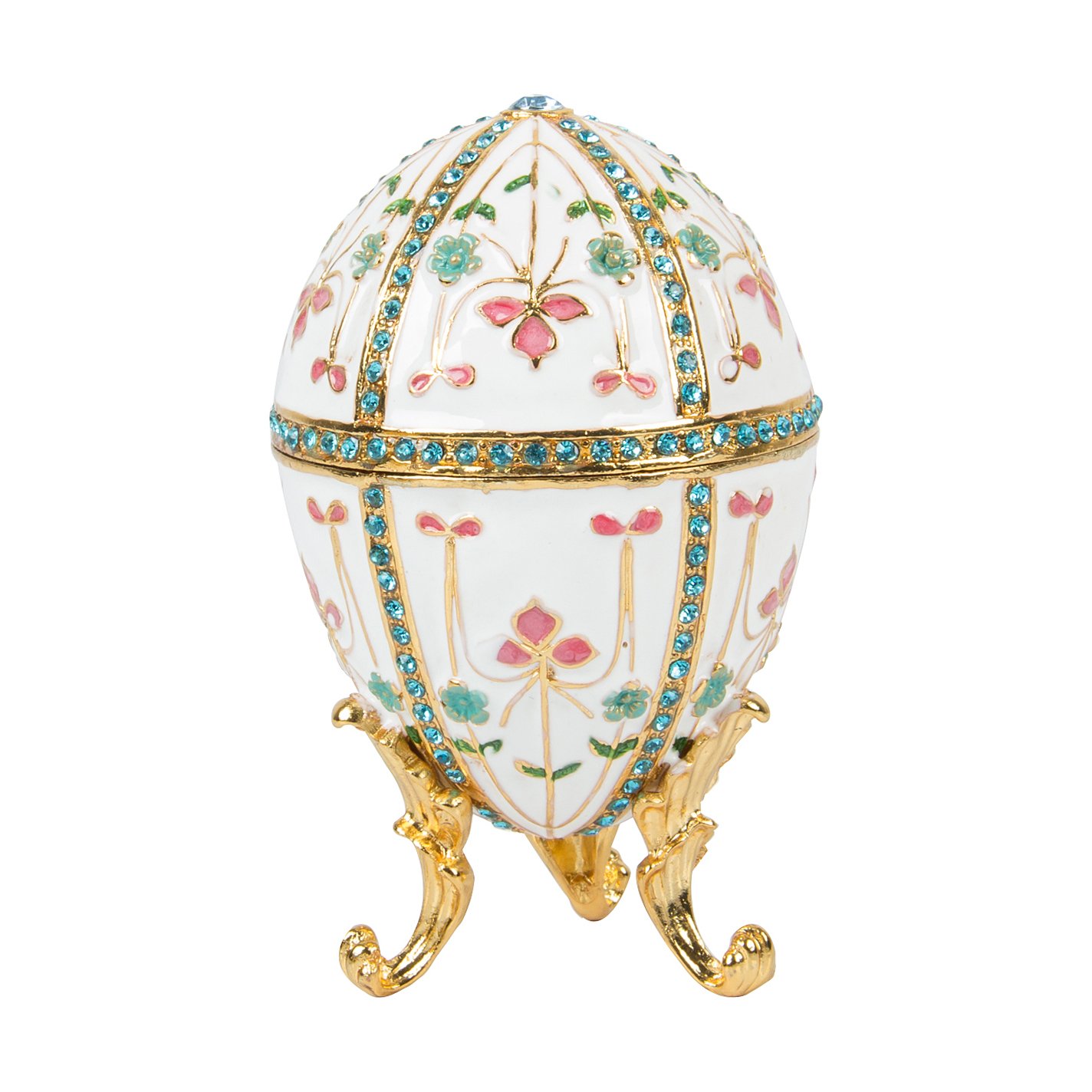 QIFU Hand Painted White Easter Egg Style Decorative Enameled Trinket Box Hinged Unique Gift for Family