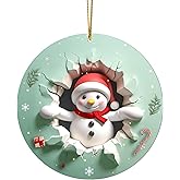 Faythory Snowman Christmas Ornament 2025 – 3D Illusion Printed Design, Cute Snowman, Elegant Shatterproof Ornament for Christmas Tree, Indoor Holiday Décor, 4” Round