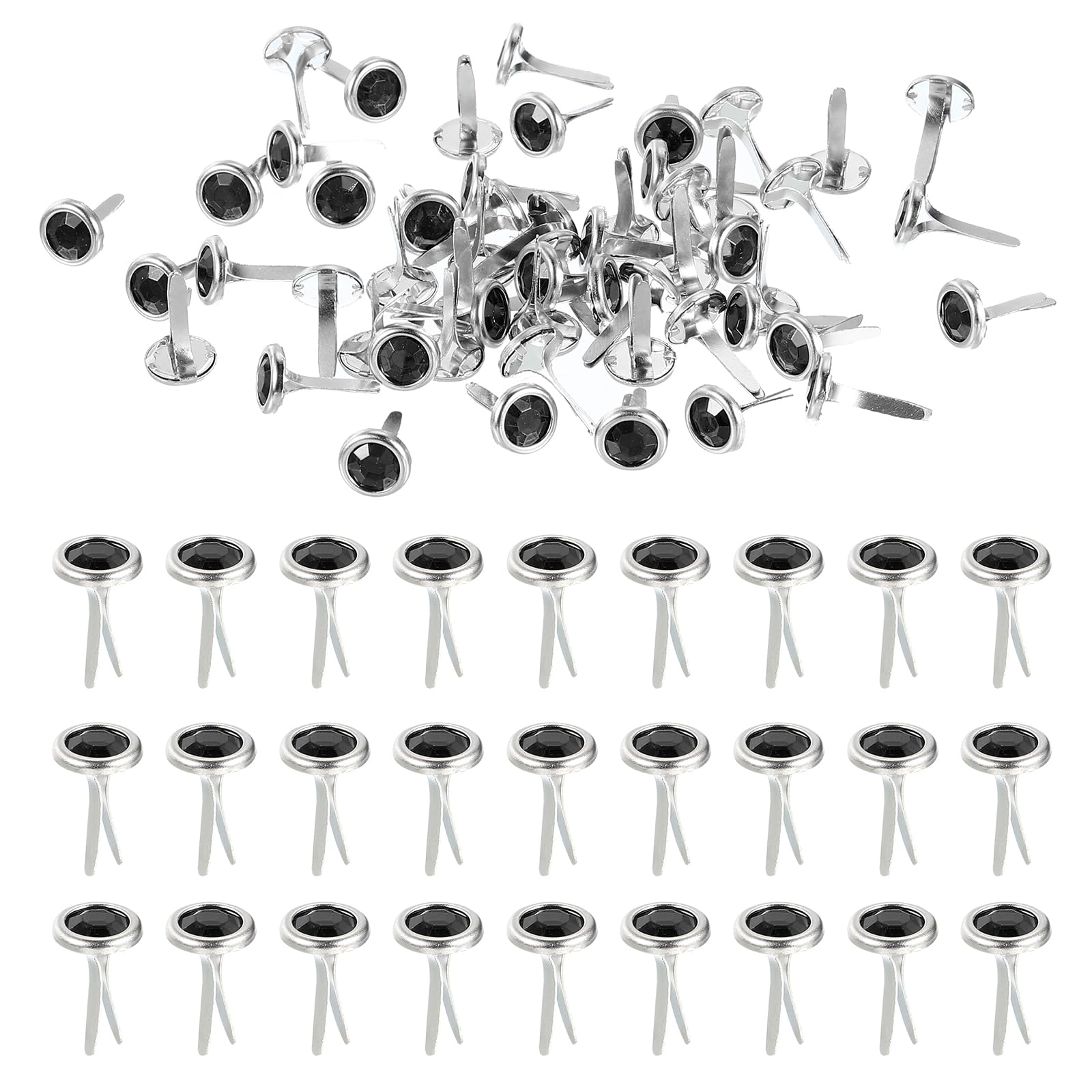 PATIKIL Paper Fasteners, 150 Pcs Mini Metal Rhinestone Round Head Fastener Split Pins for Craft Art Scrapbooking DIY Pins Supplies, Black 0.5"x0.3"