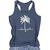 Live Simple Tank for Women Coconut Tree Graphic Tank Tops Hawaiian Beach Graphic Tank Tops Summer Tank Vest(BBlue16,Medium)