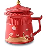 Coolpei Tea Cup with Infuser and Lid,Loose Leaf Tea Steeper Cup 14.8oz Ceramic tea Infuser Mug Travel Large Steeping Cup Diffusers Mugs with Fine Strainer and Handle