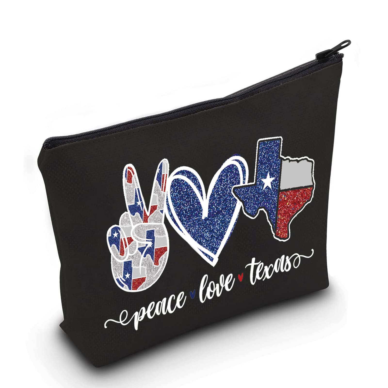 LEVLO Texas State Cosmetic Make up Bag Long Distance Relationships Gift Peace Love Texas Makeup Zipper Pouch Bag Moving Away Gift, Peace Texas Black, Make Up Bag
