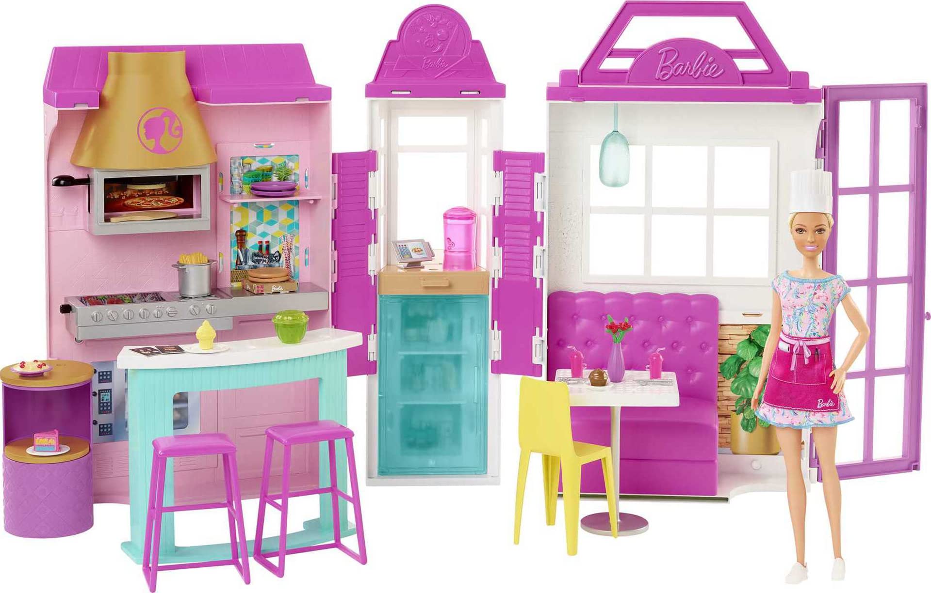 ​Barbie Cook ‘n Grill Restaurant Playset with Barbie Doll, 30+ Pieces & 6 Play Areas Including Kitchen, Pizza Oven, Grill & Dining Booth, Gift for 3 to 7 Year Olds — image 1