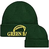 Beanie Hat for Men Women Soft Stretch Knit Football Beanie Hat, Embroidery Cuffed Winter Hat Skull Cap, Gifts Accessories for Family Friend at Christmas Green