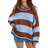 CHARTOU Women Sweater Fall 2025 Oversized Color Block Striped Long Sleeve Loose Pullover Sweater Knitted Tops