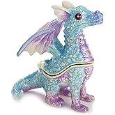 Hand Painted Enamel Dragon Trinket Box for Home Decor, Unique Keepsake Collectible Figurine Jewelry Organizer Storage, Personalized Elegant Handmade Statue Decorative Ornament Gifts (Blue Dragon)