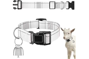 Yeyeplum Goat Collars with Bells, Sheep Grazing Copper Bells and Adjustable Nylon Collar Set Loud Bronze Bell for Farm Sheep Cow Accessories Christmas Thanksgiving Gift for Goat Lovers(White Stripes)