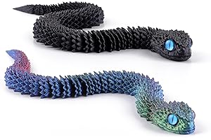ANBOOR 3D Printed Animal Snake,2Pcs 3D Printed Snake Toy Set,3D Printed Simulate Snake Animal Articulated Flexible Snake Funny Fidget Toys Home Class Prize Christmas Party Favors（Black+Cool Gradient）