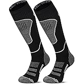 Merino Wool Ski Socks 2 Pairs, Thermal Knee High Warm Socks for Snowboarding, Hiking, Cold Weather, Snow, Hunting