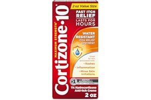 CORTIZONE 10 Cortizone-10 Maximum Strength Water Resistant Itch Relief Ointment, 1% Hydrocortisone, Fast-Acting, Anti-Itch Cream for Bug Bites, Rash, Eczema, Psoriasis, Poison Ivy, Oak, Sumac & More, 2 oz