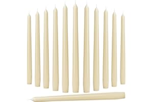 Auralome 10-Inch Ivory Taper Candles - Dripless Smokeless Tapered Candle Cream Unscented Candlesticks Paraffin Wax Long Slow Burning Tall Candle Sticks for Dinner Business Wedding Restaurants 12 Pack