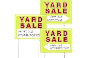 BESTMAL Yard Sale Signs, 17" x 13" Yard Sale Signs with Stakes, 3Pcs Double-Sided Yard Sale Sign with Directional Arrow Plastic Yard Sale Signs with Metal Stakes Weatherproof for Sales Event