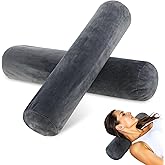 2PCS Neck Roll Pillow Cover, Gray Neck Roll Pillow Cover with Zipper, Round Neck-Pillow Case for Sleeping Support, Bed, Legs, Back and Yoga, Plush Washable Covers (4 Inch Diameter x 17 Inch Long)