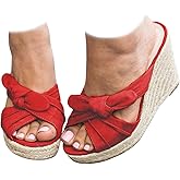 Womens Espadrilles Wedge Sandals Slides Platform Slip on Bow Knot Open Toe Summer Mules Shoes