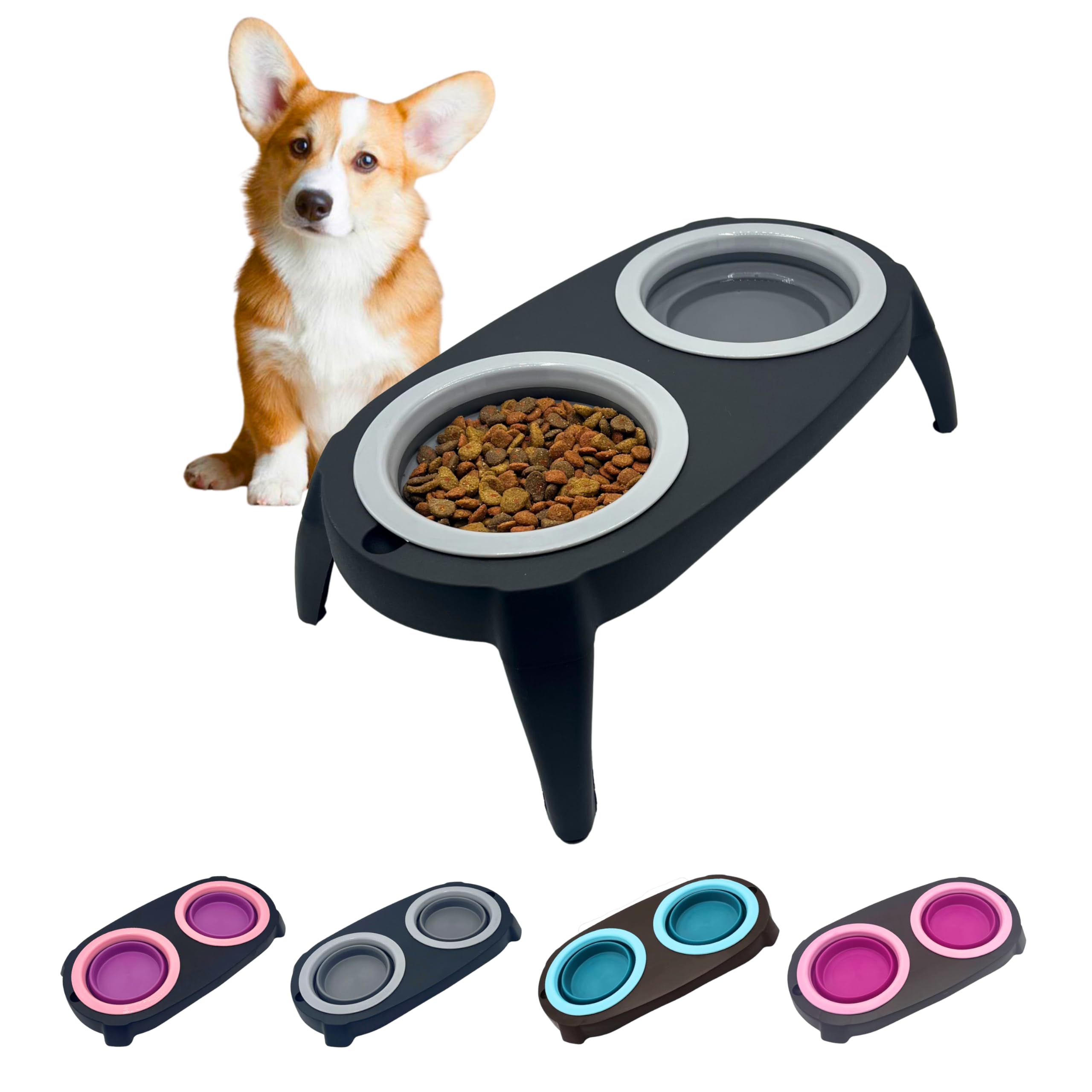 EL ÁTICO PETS Elevated Dog Feeder with Sprinkler - Detachable Anti-oracity Dog Feeder (Grey)