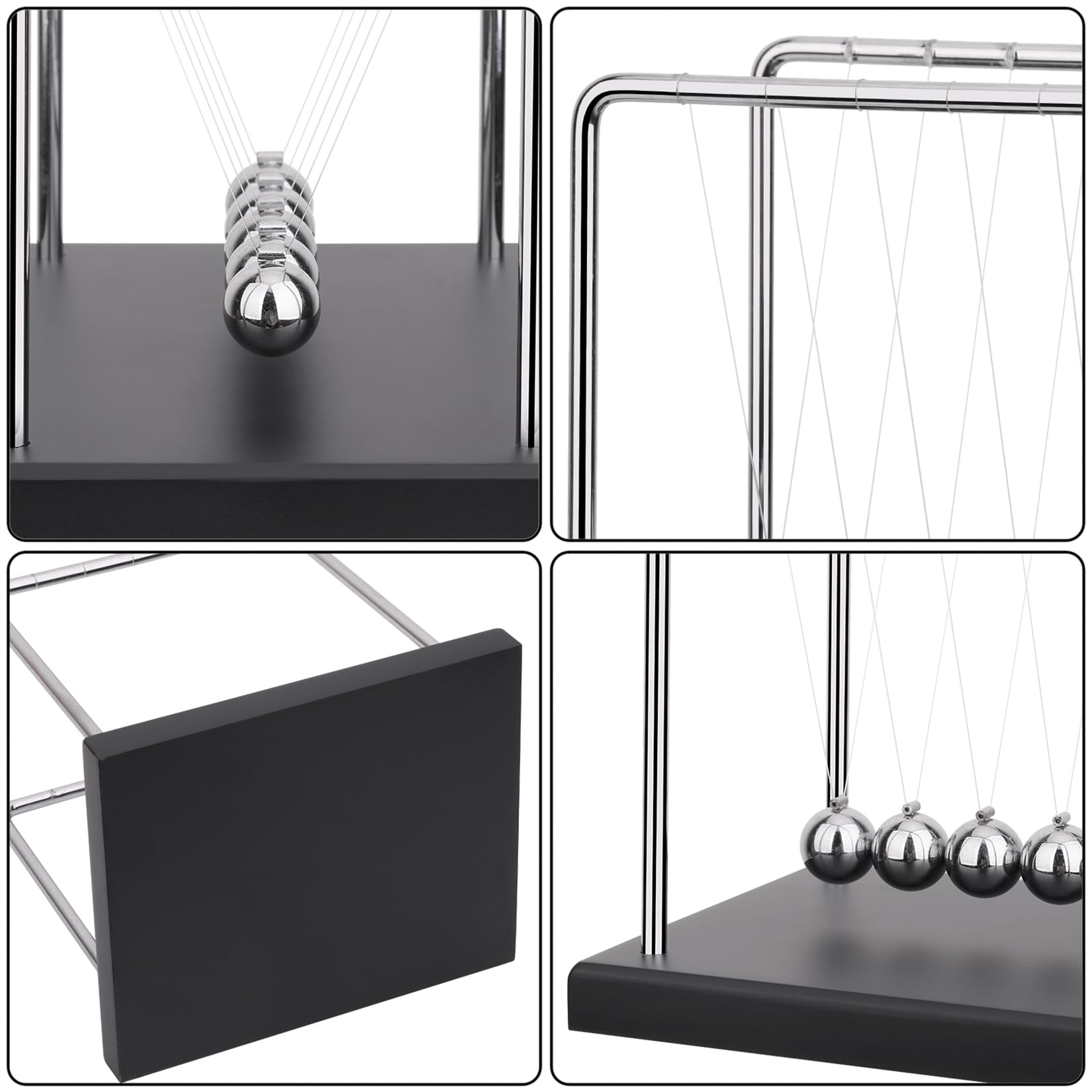 SEVNPRIME 5 Large Beads Newton's Cradle Balance Balls Desk Toys Office Decorations with Black Wooden Base Desk Balance Balls Fun Science Physics Toys for Office/Bedroom/Living Room