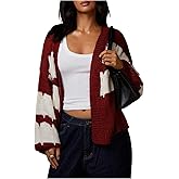 WDIRARA Women's Color Block Open Front Cardigan Sweater Long Sleeve Knitted Outerwear