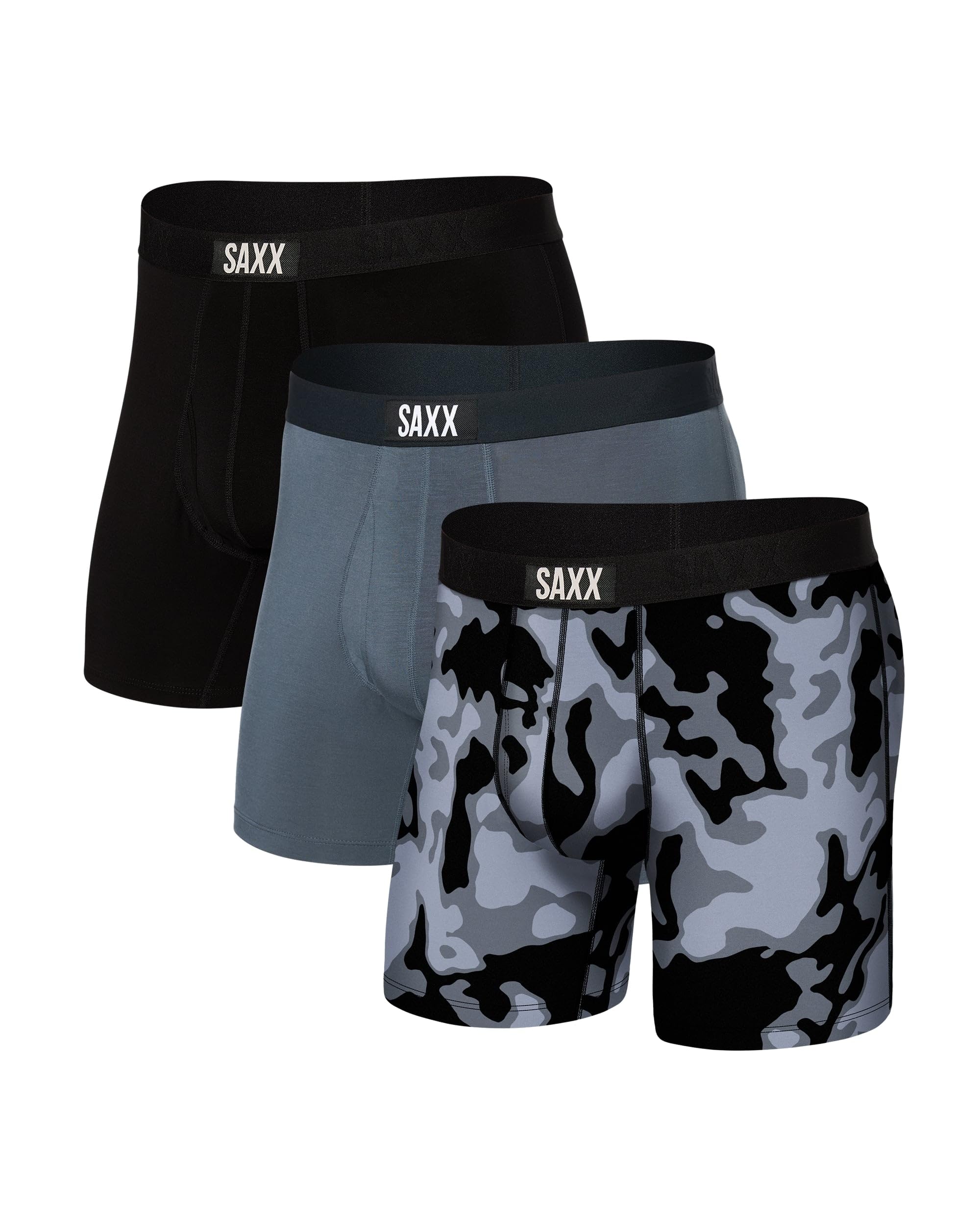 SAXX Underwear Co. Men's Underwear with Pouch Ultra Super Soft Boxer Brief Fly 3 Pack, Crater Camo/Grey/Black, Small Image