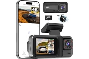 CHENSIVE 3 Channel 4K Dash Cam with 5GHz WiFi & APP Control, 4K+1080P+1440P Dash Cam Front and Rear Inside with 64GB Card, Dash Camera for Cars with Night Vision, Loop Recording, 24H Parking Mode, G-Sensor