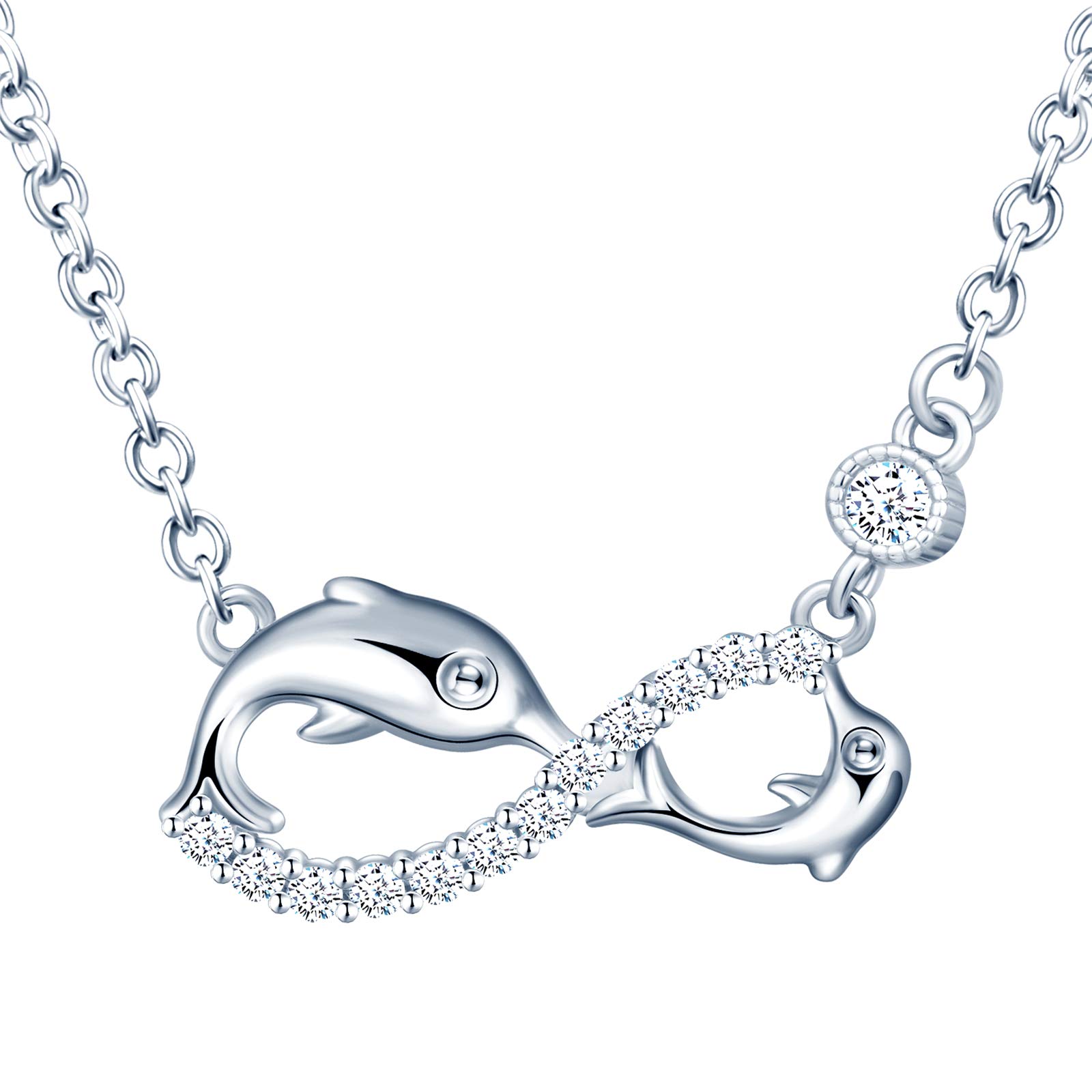 INFINIONLY Women's Girl's Necklace pendant, 925 sterling silver Jewellery Sets, Cute dolphin infinity symbol necklace, silver, Inlaid zircon, Christmas Valentine's Day and Birthday gift — image 1