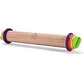 Kitchtic Rolling Pin with Thickness Rings - Adjustable Wooden Rolling Pin - Baking Essential and Roller Tool - Consistent Thi