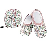 Snoozies Skinnies Womens Slipper Socks - Non-Slip Slippers with a Lightweight Sherpa Lining - Travel with Storage Pouch