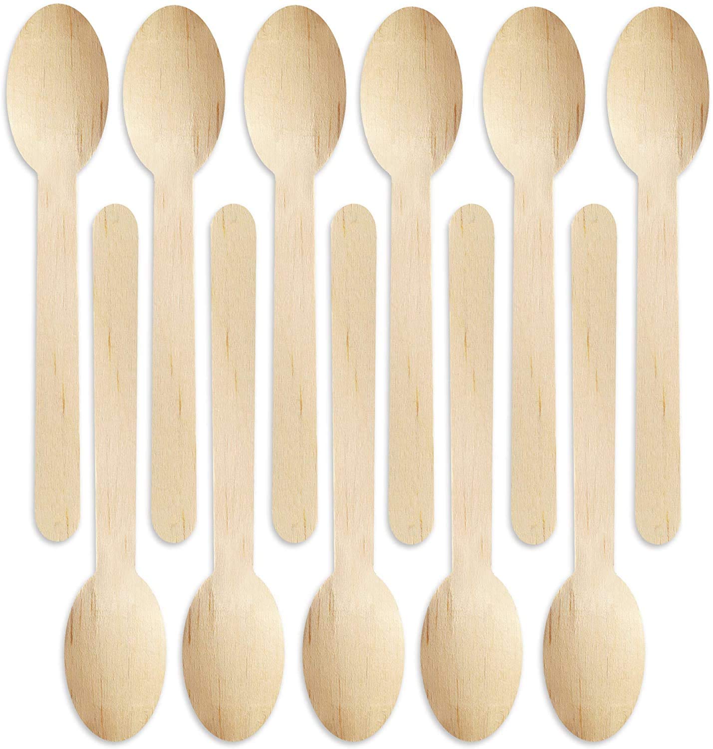 Pack of 100 Disposable Wooden Cutlery Spoons Set Biodegradable Eco Friendly 100% Birch Wood-Sturdy, Christmas, Parties, BBQ, Picnic,s Birthdays, Wedding (100)
