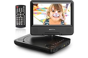 WONNIE 9.5" Portable DVD Player for Kids with 7.5" Swivel Screen, 6 Hours Rechargeable Battery, Car DVD Player with AV in/Out